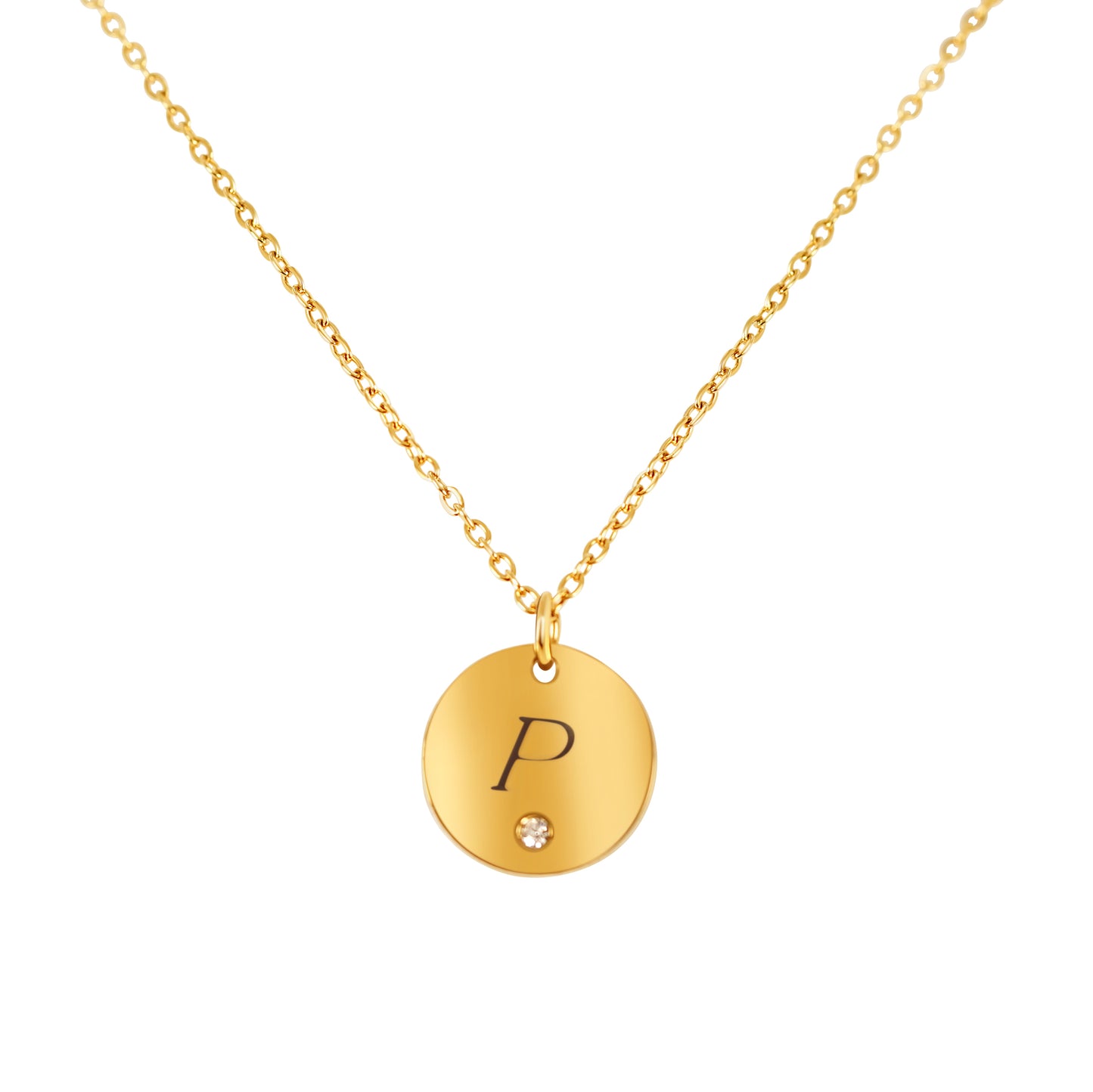 Personalized (15mm Pendant w/crystal charm) 18K Gold Vermeil Pendant Necklace