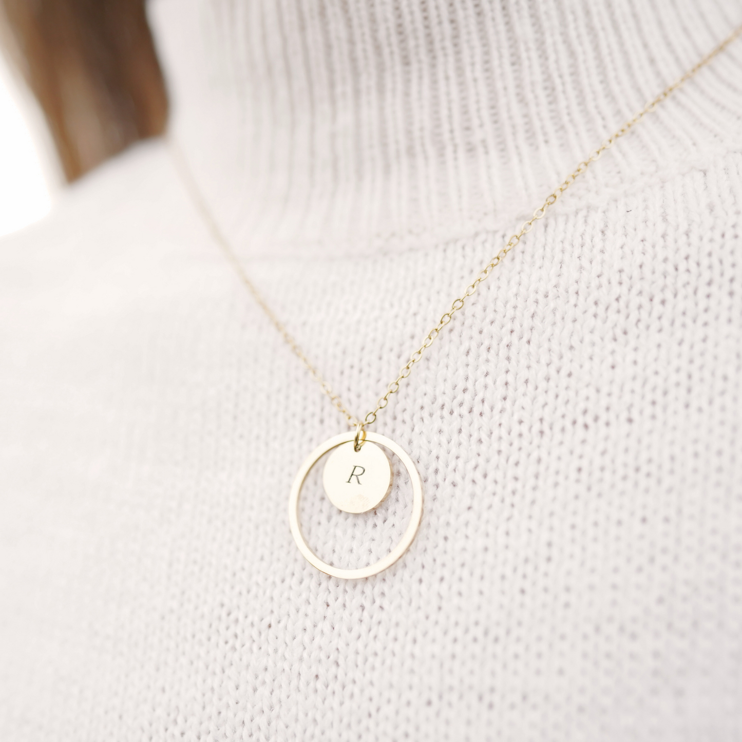 Personalized (12mm Pendant w/circle charm) 18K Gold Vermeil Pendant Necklace