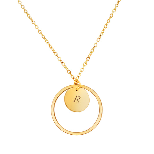 Personalized (12mm Pendant w/circle charm) 18K Gold Vermeil Pendant Necklace