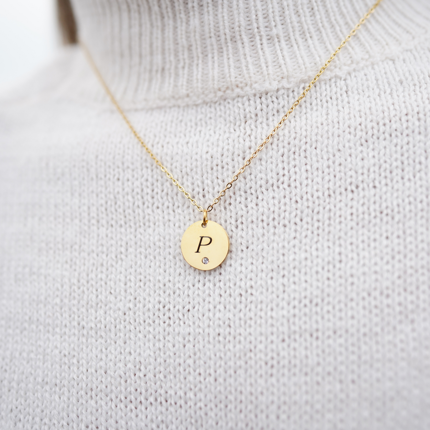 Personalized (15mm Pendant w/crystal charm) 18K Gold Vermeil Pendant Necklace