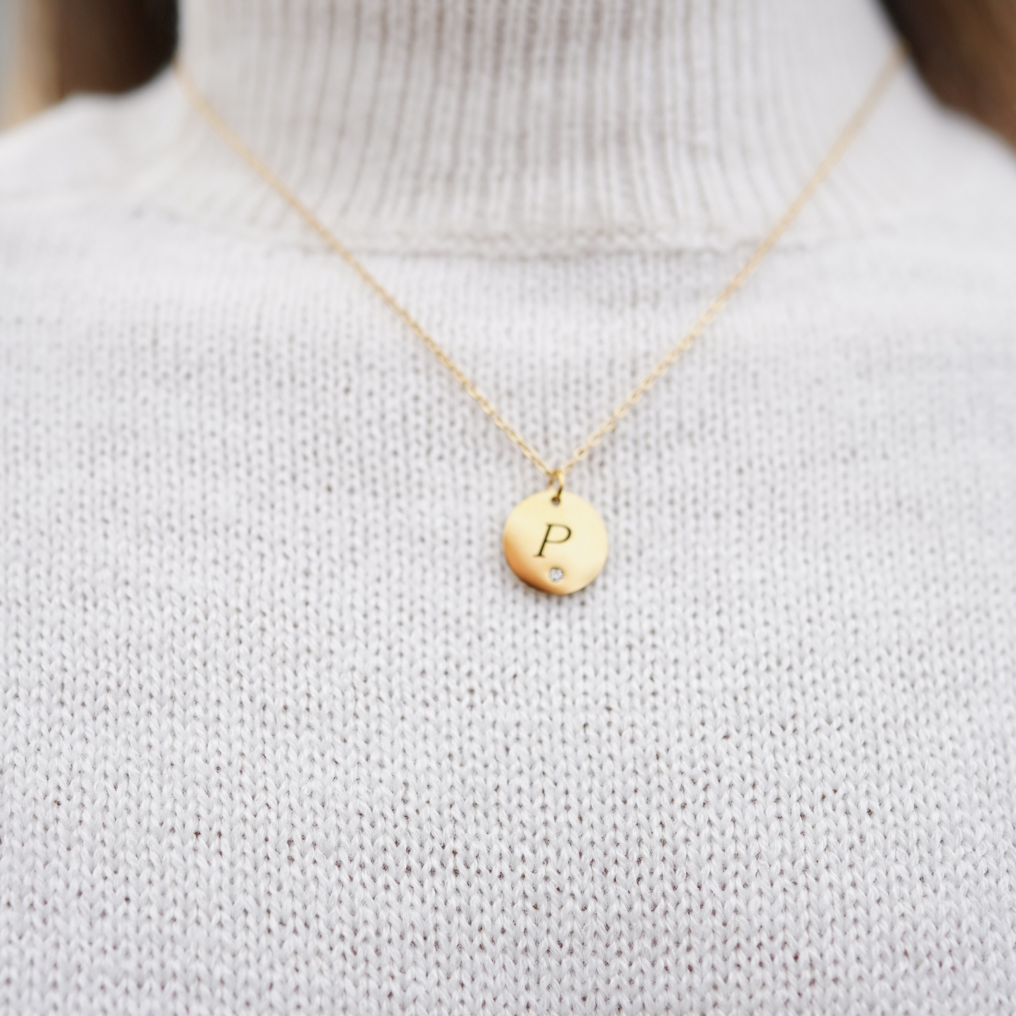 Personalized (15mm Pendant w/crystal charm) 18K Gold Vermeil Pendant Necklace