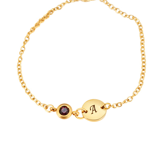 Personalized (Two hole) Pendant (10mm) W/Birthstone (Two hole) On a 18K Gold Vermeil Bracelet