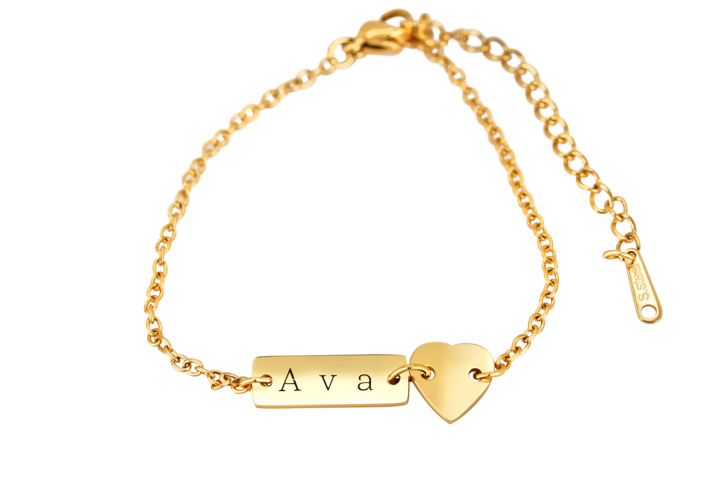 Personalized Heart (10.5mm x 9mm) W/ Bar Bracelet (18mm x 6mm)| 18K Gold Vermeil Bracelet (6.5" w/ 2" extender)