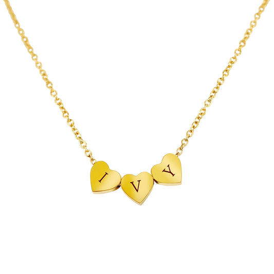 3 Mini Heart Personalized (3 x 7.5mm x 7.5mm x 2.8mm hearts) 18K Vermeil Necklace