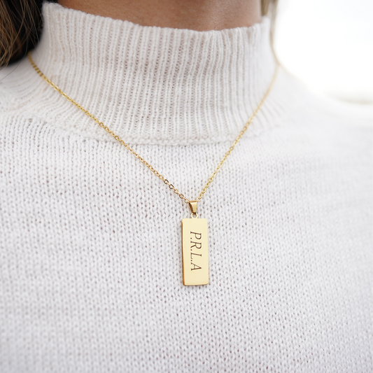 Personalized (30mm x 12mm) 18K Gold Vermeil Rectangle Pendant Necklace, Custom Tag | 18k Gold Vermeil