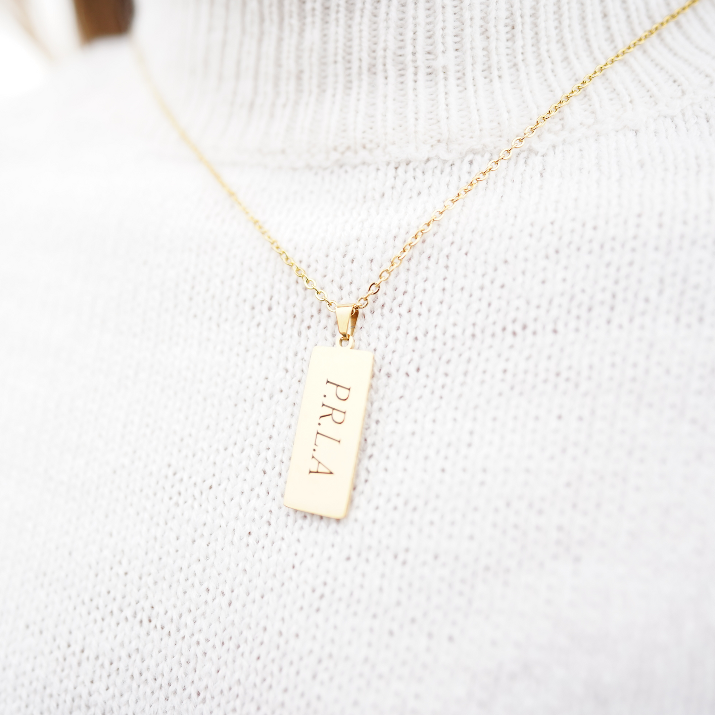 Personalized (30mm x 12mm) 18K Gold Vermeil Rectangle Pendant Necklace, Custom Tag | 18k Gold Vermeil