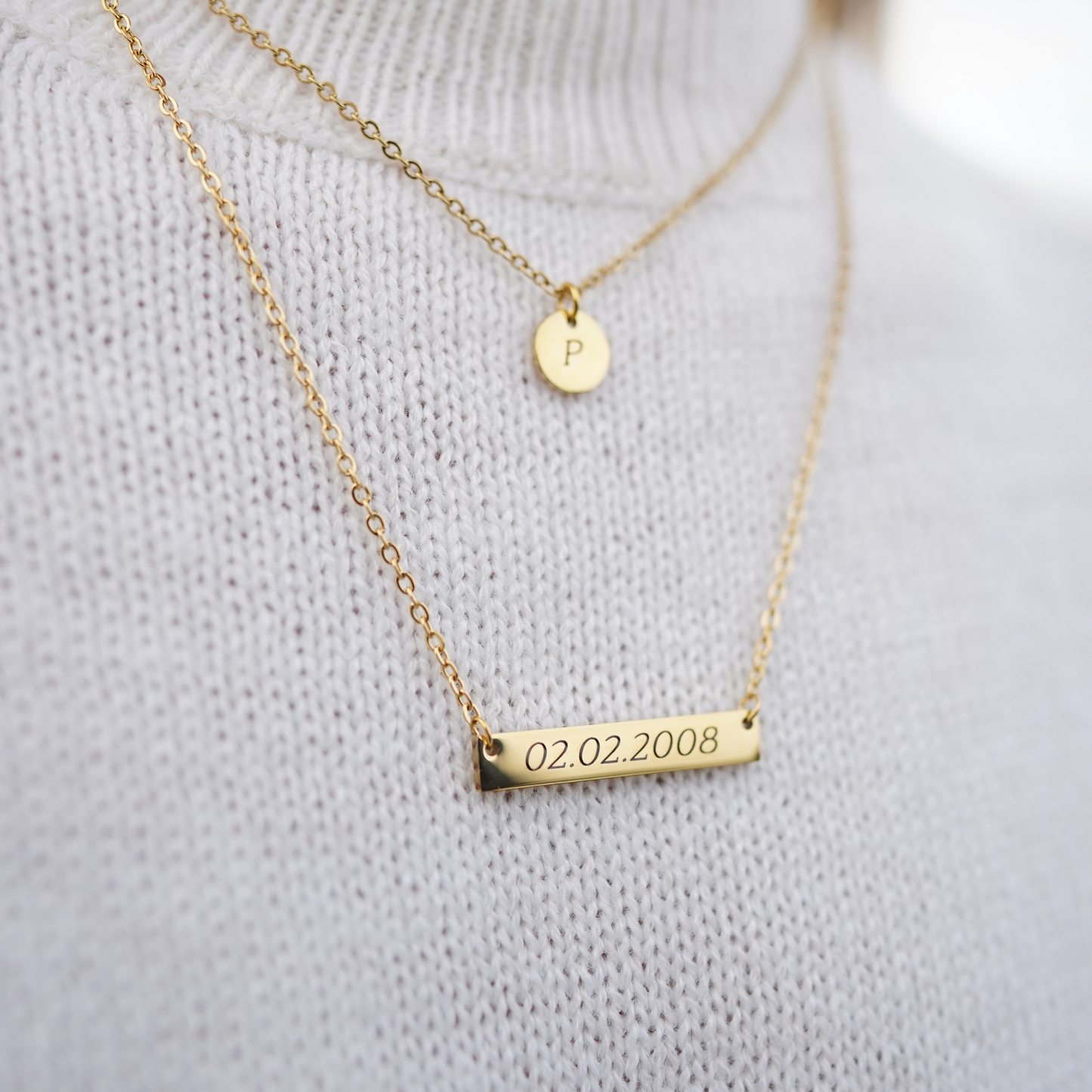 Personalized (35mm x6mm Pendant w/circle charm) 18K Gold Vermeil Pendant Necklace
