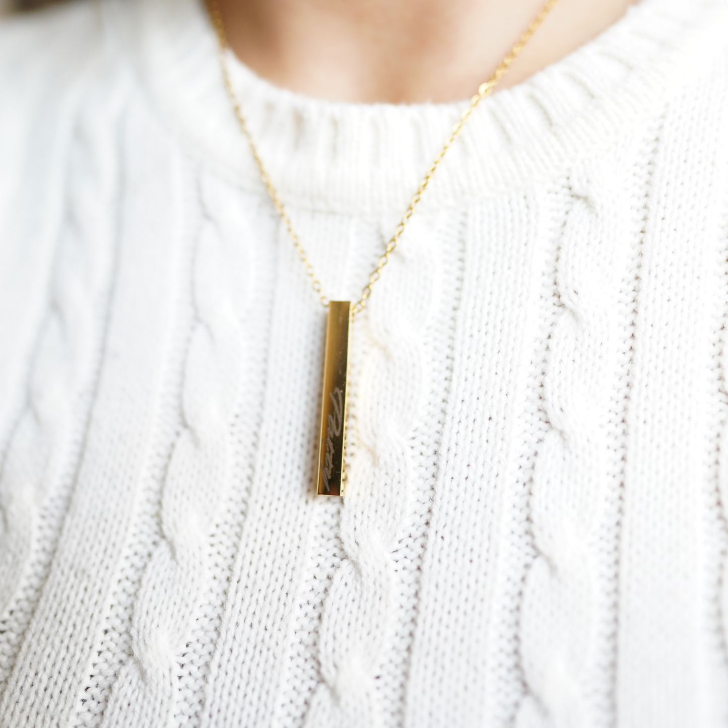 Personalized (40mm x5mm) 18K 3D-Gold Vermeil Bar Necklace