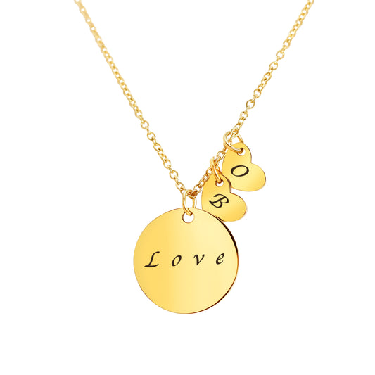 2 Mini Hearts & 1 Large Pendant Personalized (2 x 7.5mm x 10mm hearts + 20mm Pendant) On a 18K Vermeil Necklace