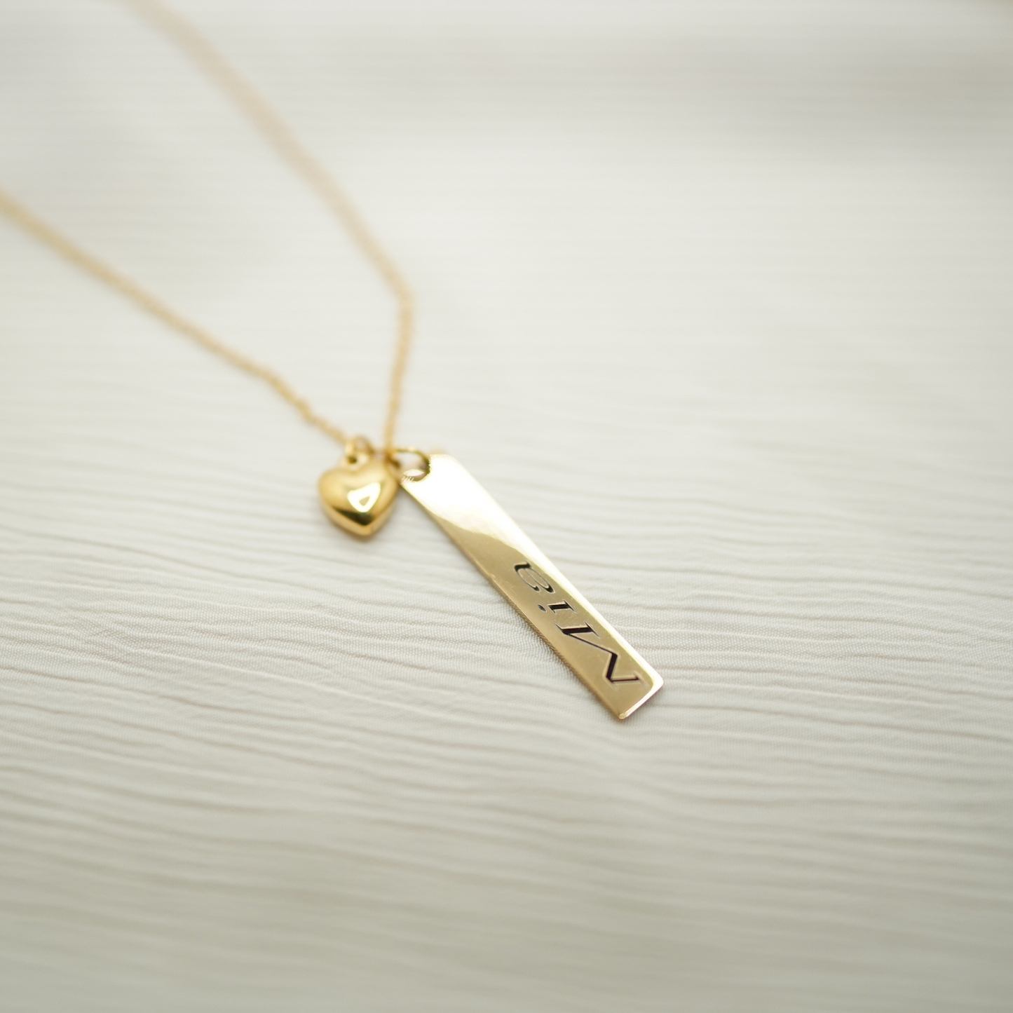 Personalized (7mm x40mm Pendant w/heart charm) 18K Gold Vermeil Bar Necklace