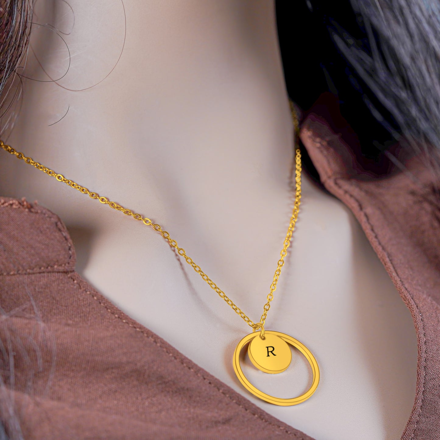 Personalized (12mm Pendant w/circle charm) 18K Gold Vermeil Pendant Necklace