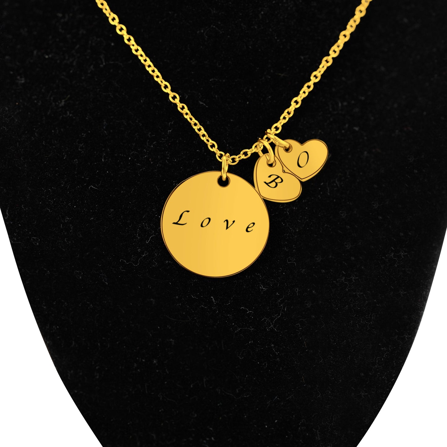 2 Mini Hearts & 1 Large Pendant Personalized (2 x 7.5mm x 10mm hearts + 20mm Pendant) On a 18K Vermeil Necklace