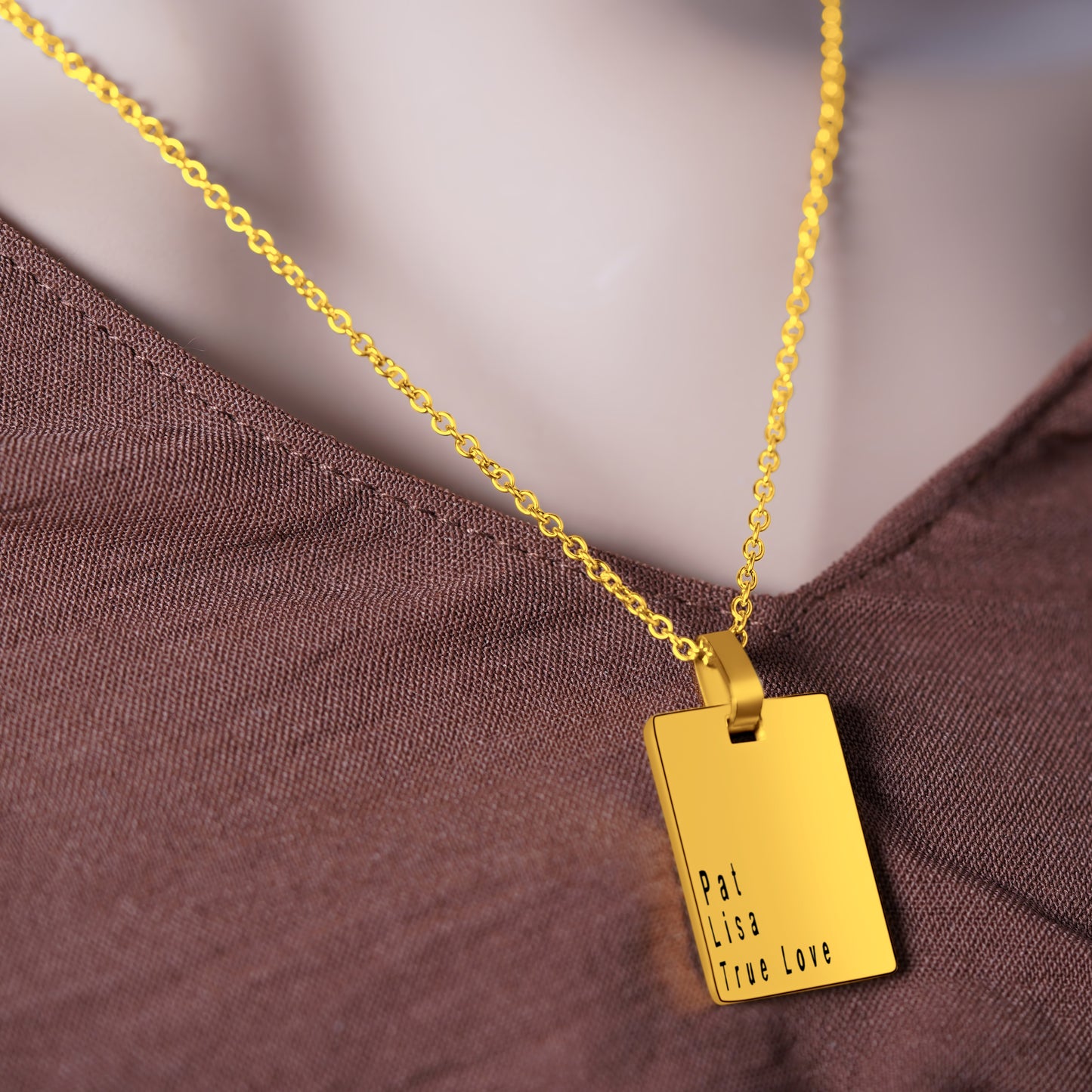 Personalized (15mm x 22mm) 18K Gold Vermeil Bar Pendant Necklace (3 names)