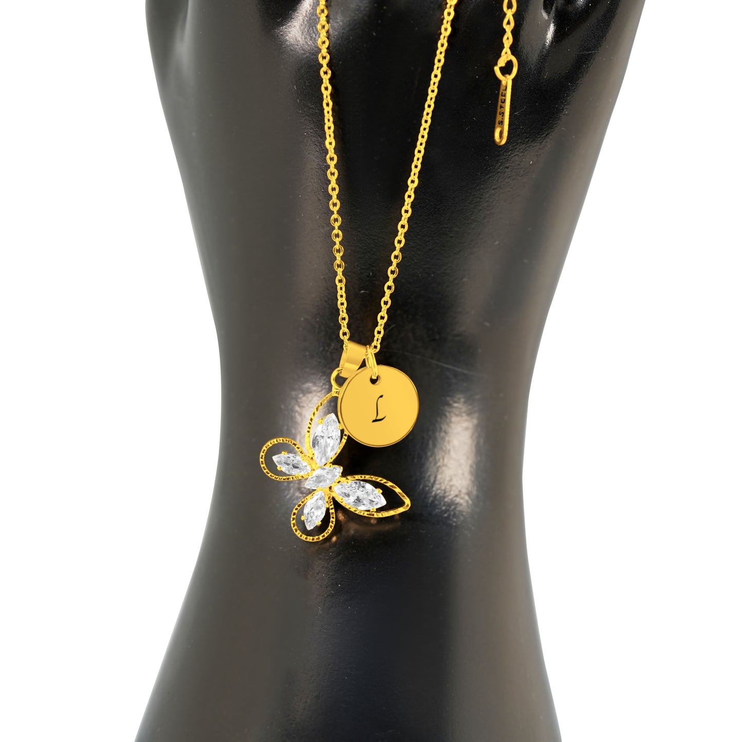 Personalized Butterfly (16mm x 22mm) + Pendant (12mm x 1.5mm thick) 18K Gold Vermeil Necklace (17.5")