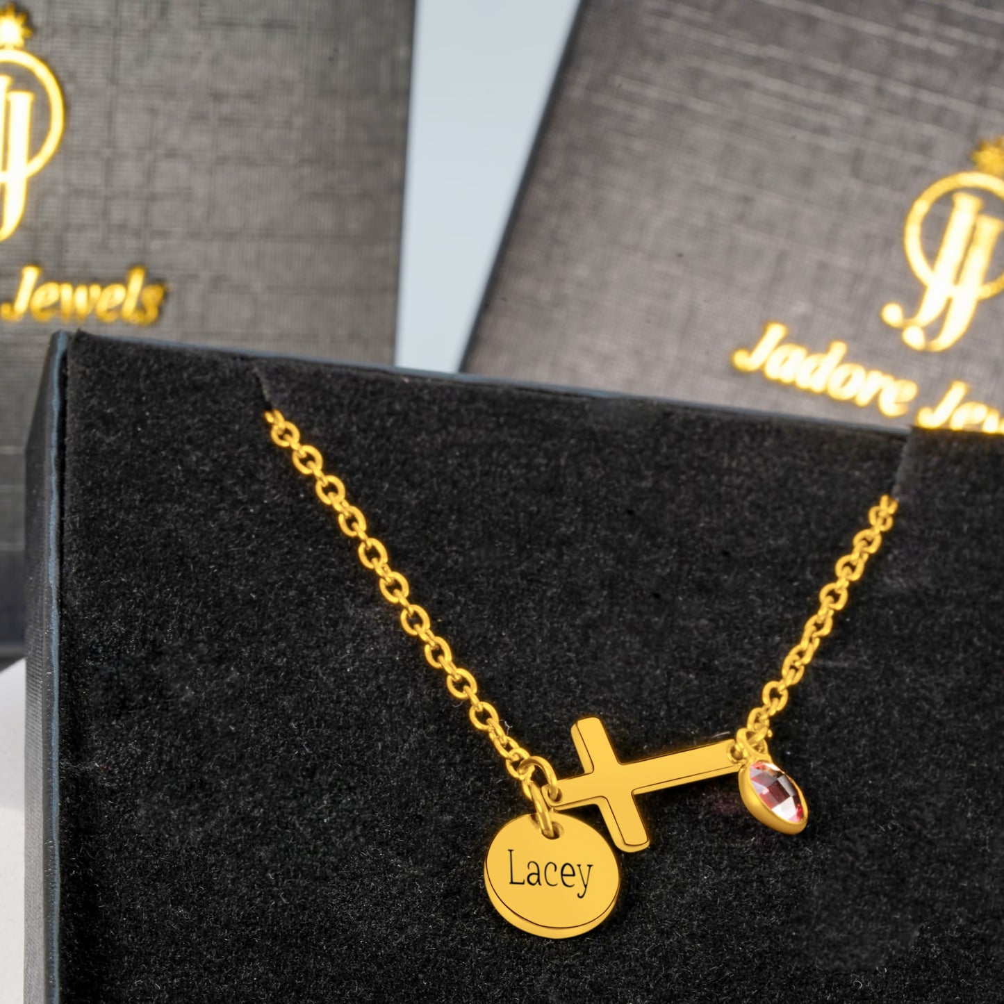 Personalized (12 characters) Pendant (8mm) W/Birthstone & Holy Cross(Two hole) On a 18K Gold Vermeil Bracelet