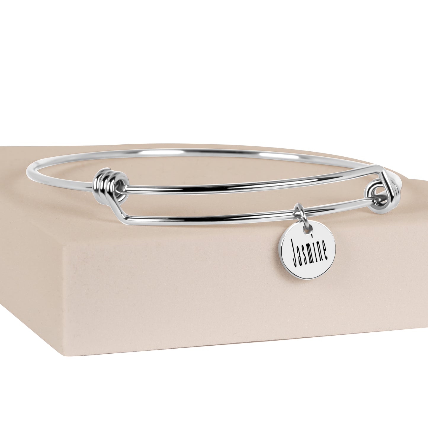 Personalized Silver Colour Plated Cuff Bracelet(8.5") & Personalized Pendants (10mm)