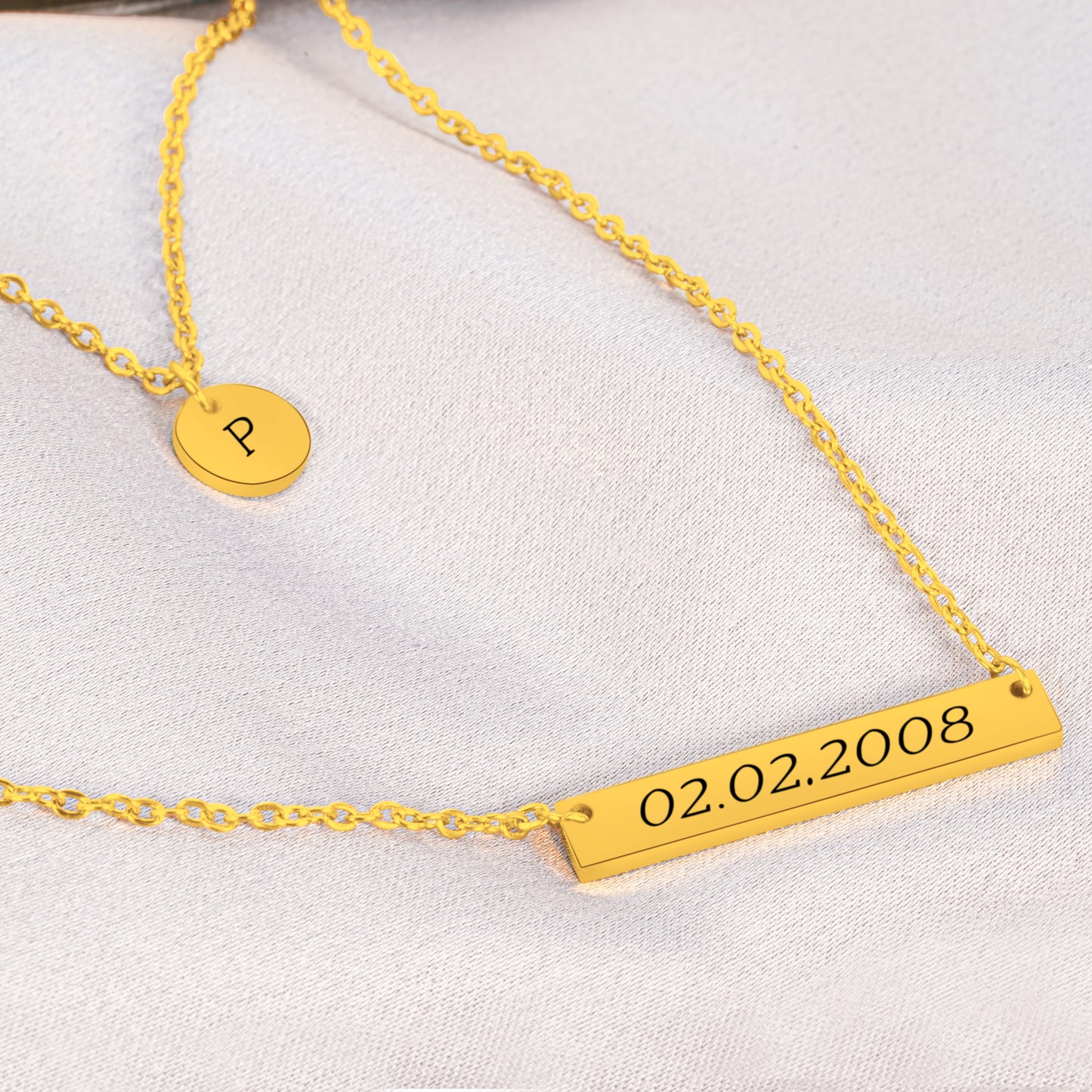 Personalized (35mm x6mm Pendant w/circle charm) 18K Gold Vermeil Pendant Necklace