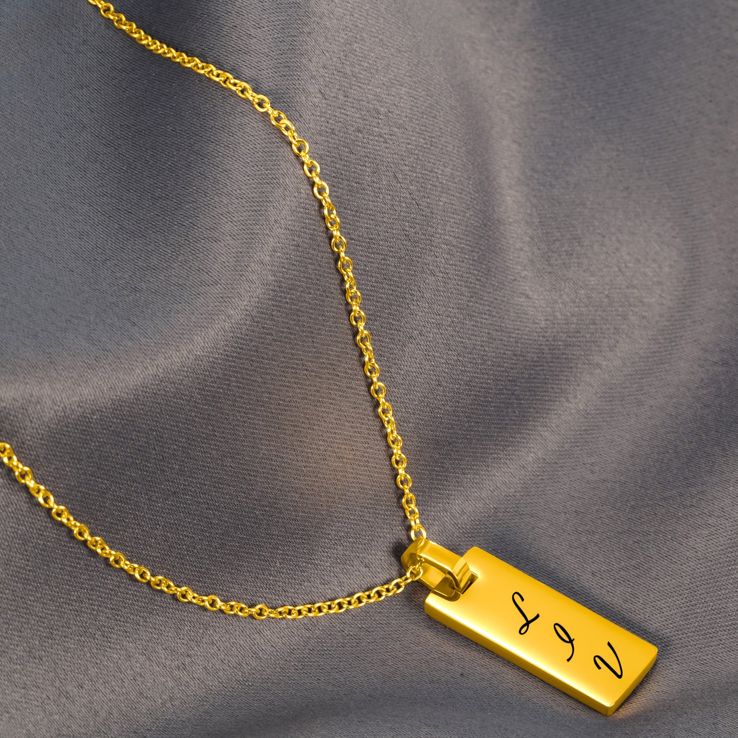 Personalized Bar Pendant (8.5mm x 20mm) On a 18K Gold Vermeil Necklace (17.5")