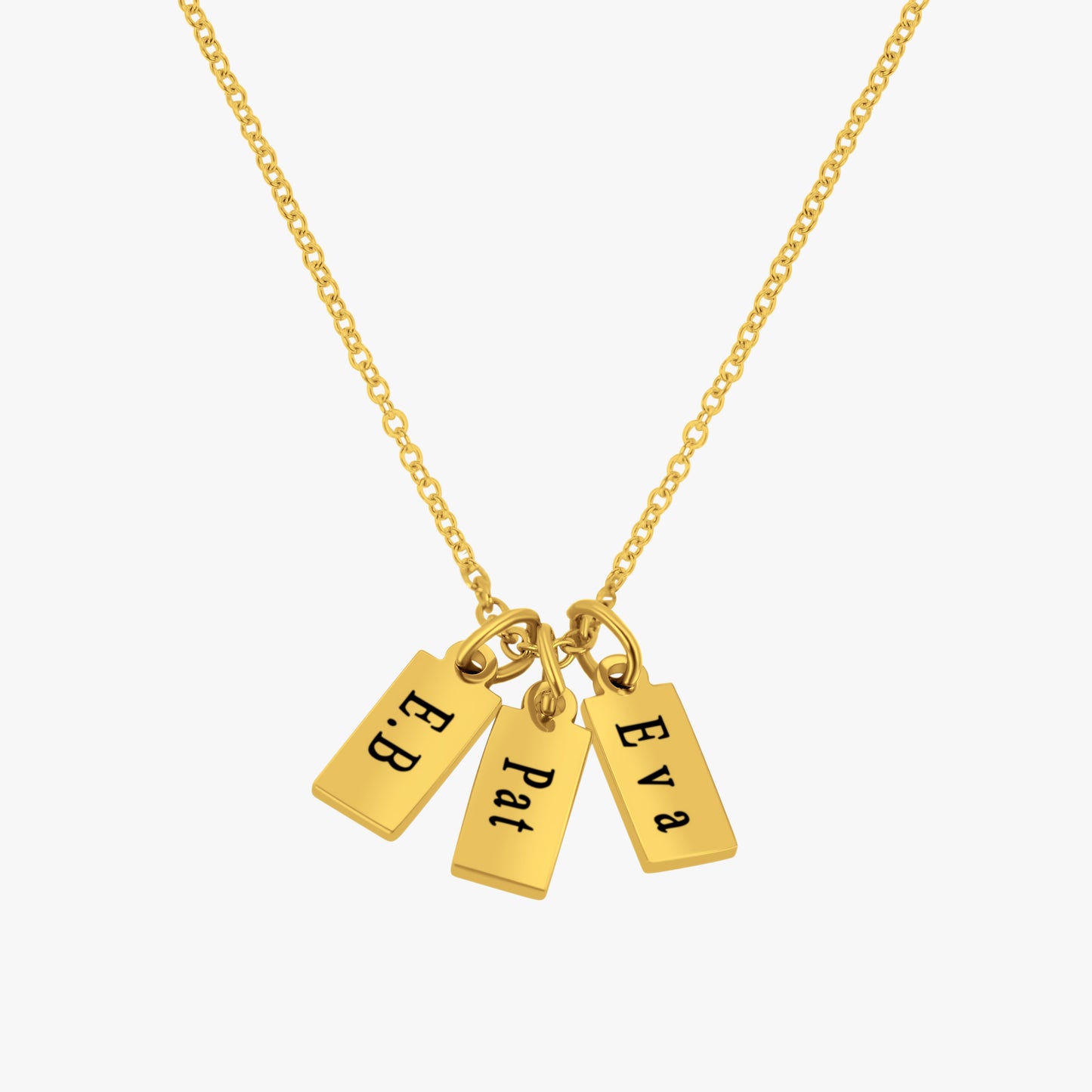 3 Personalized Gold Plated Rectangular Pendants (20mm x 8mmx 1.5mm thick) On a 18K Vermeil Necklace