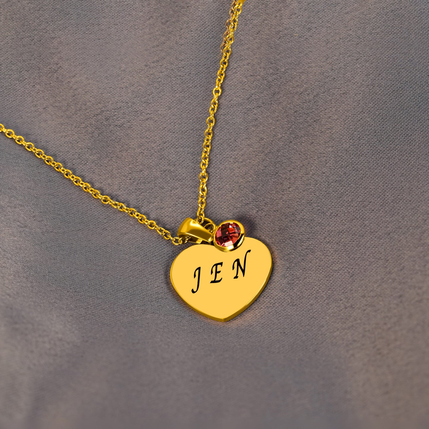 Personalized Heart Pendant (15mm x 22mm x 1.5mm) W/ Birthstone Gem On a 18K Vermeil Necklace