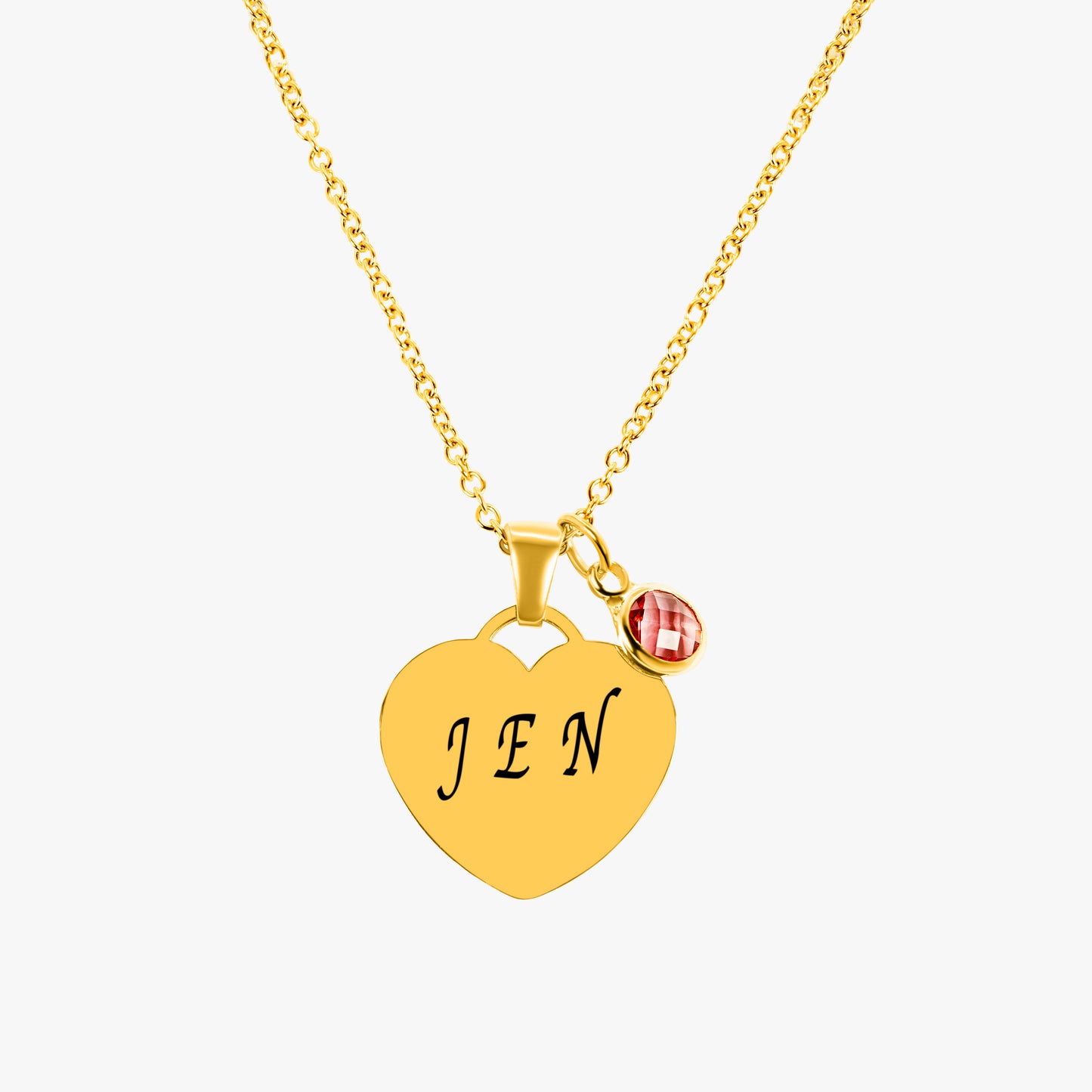 Personalized Heart Pendant (15mm x 22mm x 1.5mm) W/ Birthstone Gem On a 18K Vermeil Necklace