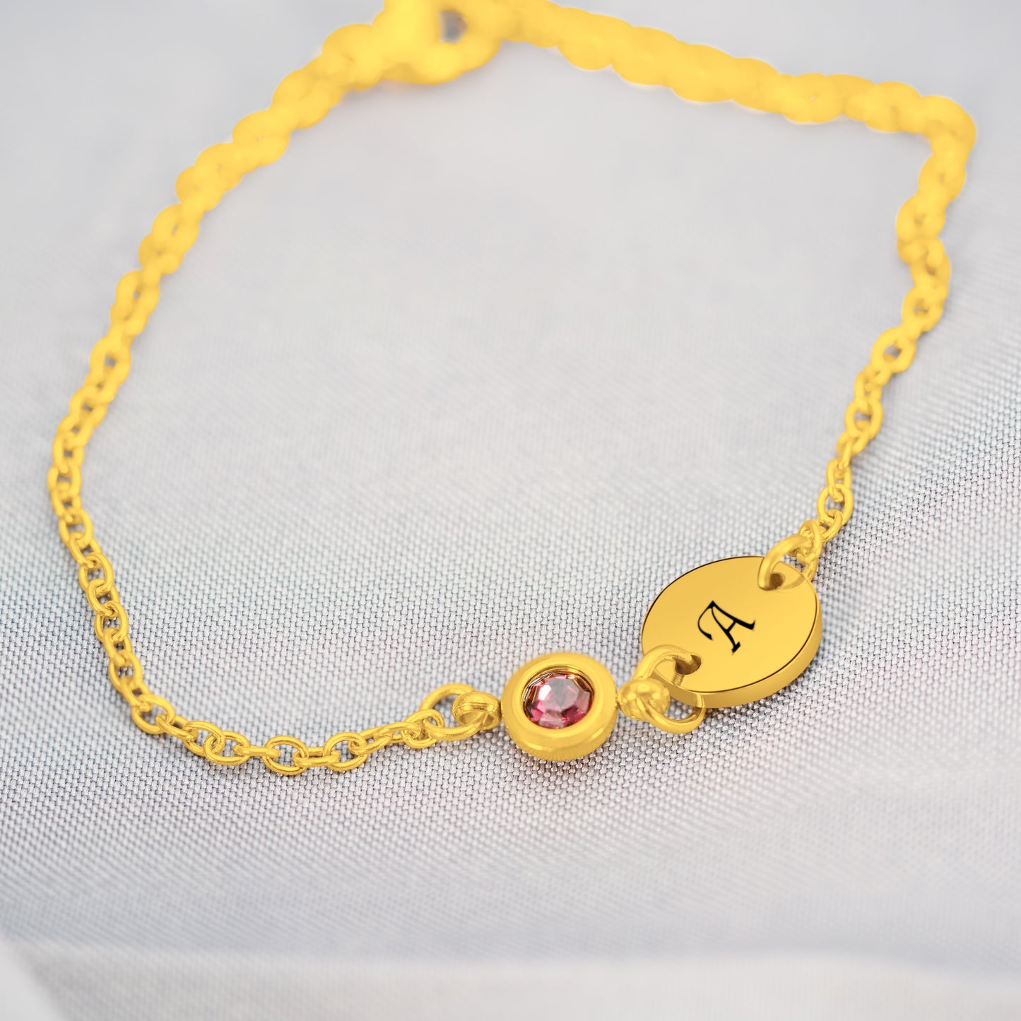 Personalized (Two hole) Pendant (10mm) W/Birthstone (Two hole) On a 18K Gold Vermeil Bracelet