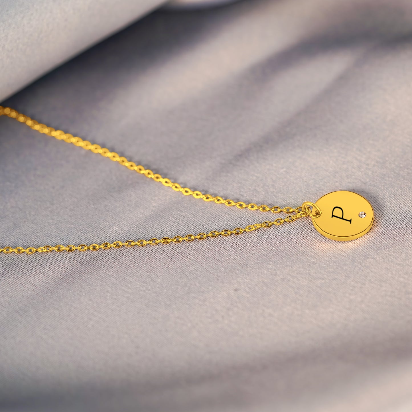 Personalized (15mm Pendant w/crystal charm) 18K Gold Vermeil Pendant Necklace