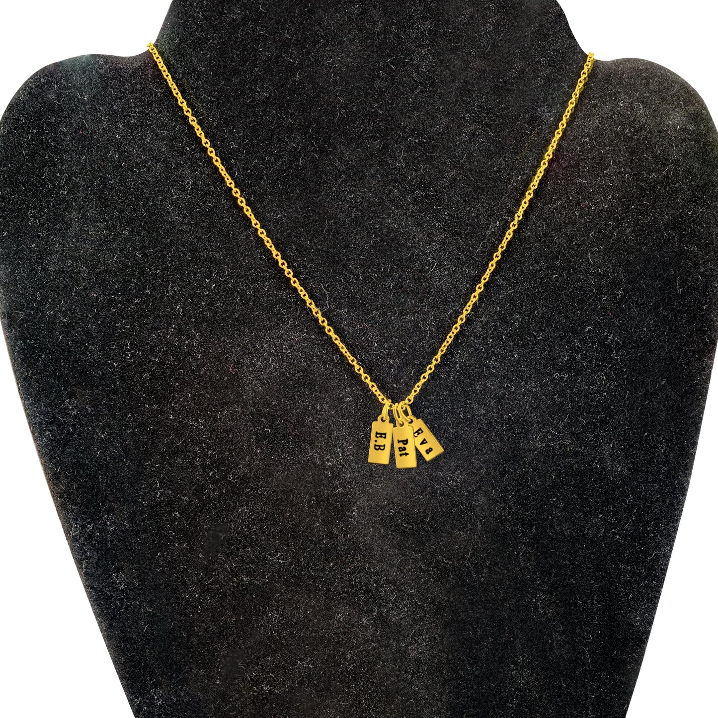 3 Personalized Gold Plated Rectangular Pendants (20mm x 8mmx 1.5mm thick) On a 18K Vermeil Necklace