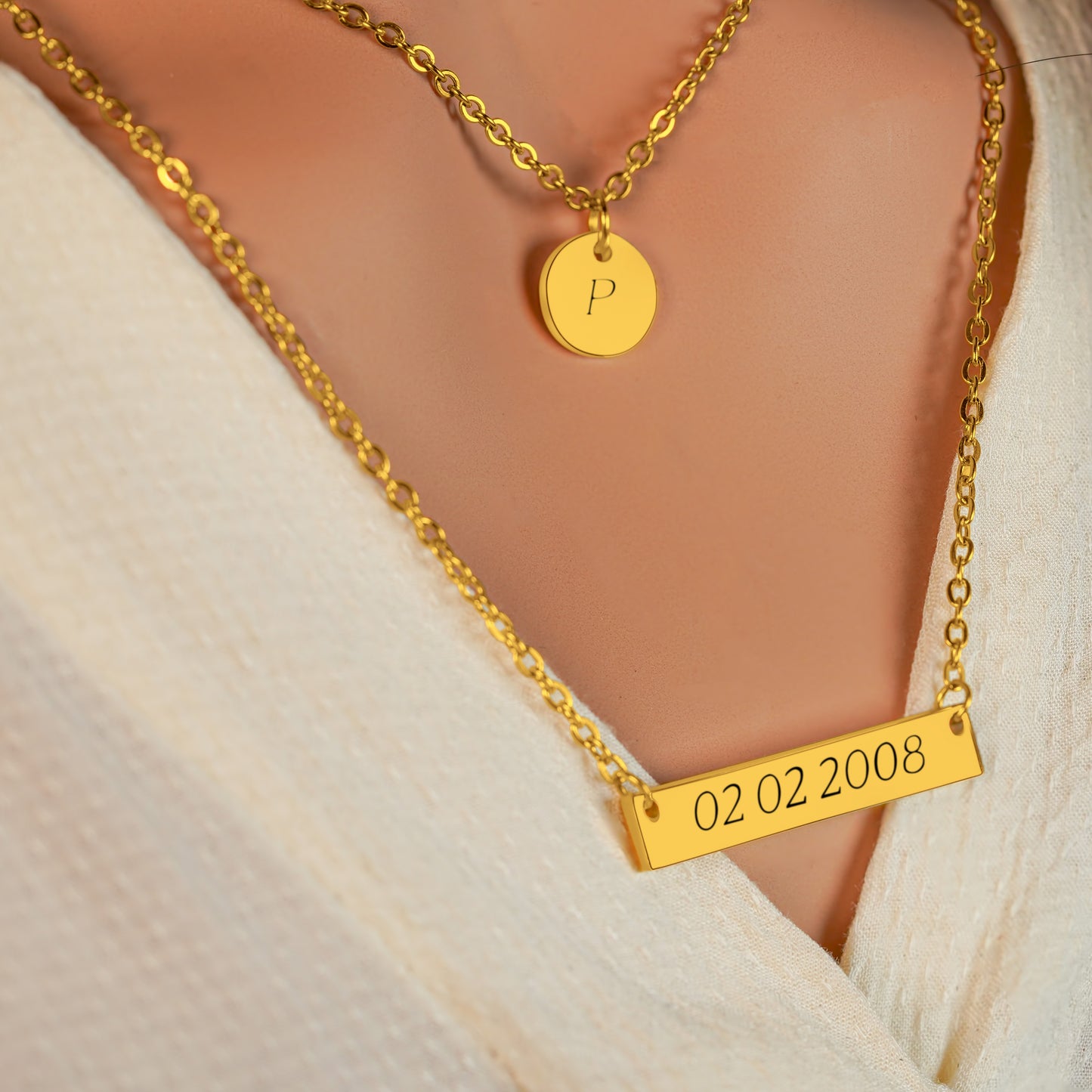 Personalized (35mm x6mm Pendant w/circle charm) 18K Gold Vermeil Pendant Necklace