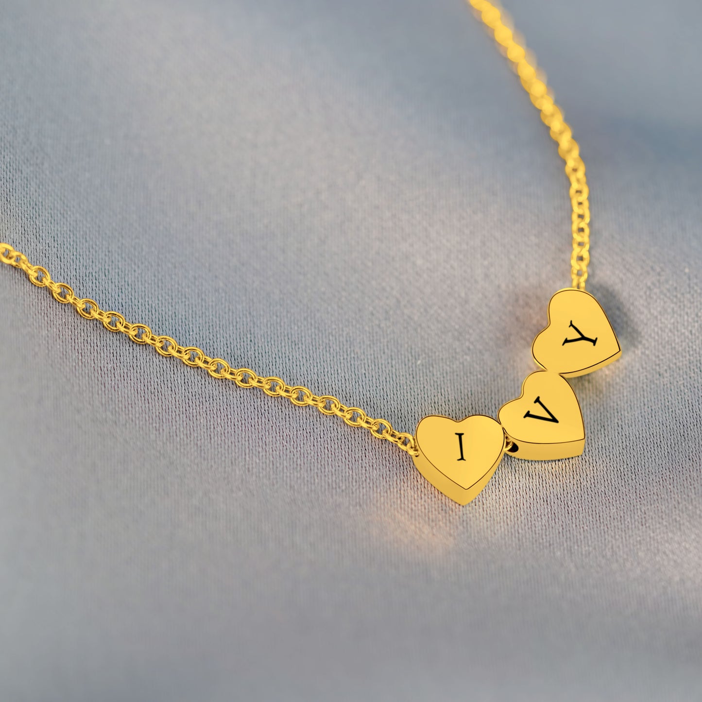 3 Mini Heart Personalized (3 x 7.5mm x 7.5mm x 2.8mm hearts) 18K Vermeil Necklace
