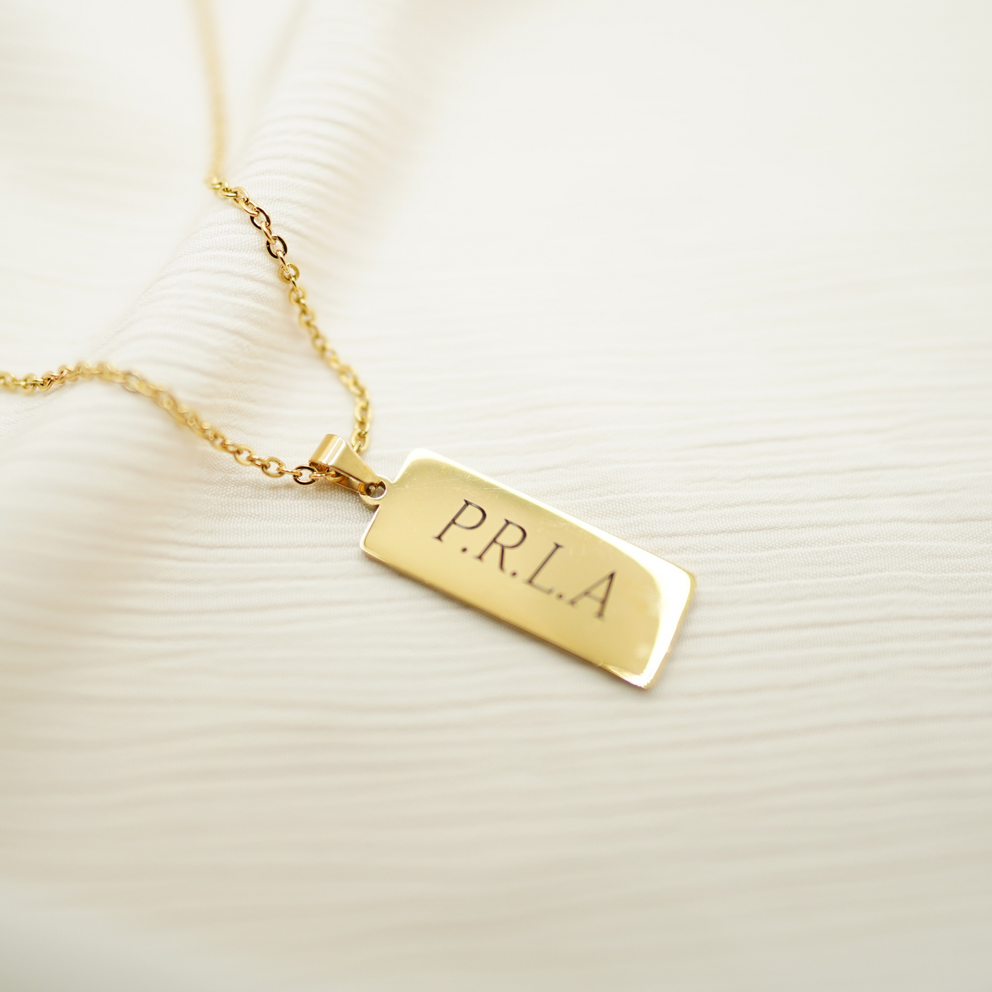 Personalized (30mm x 12mm) 18K Gold Vermeil Rectangle Pendant Necklace, Custom Tag | 18k Gold Vermeil
