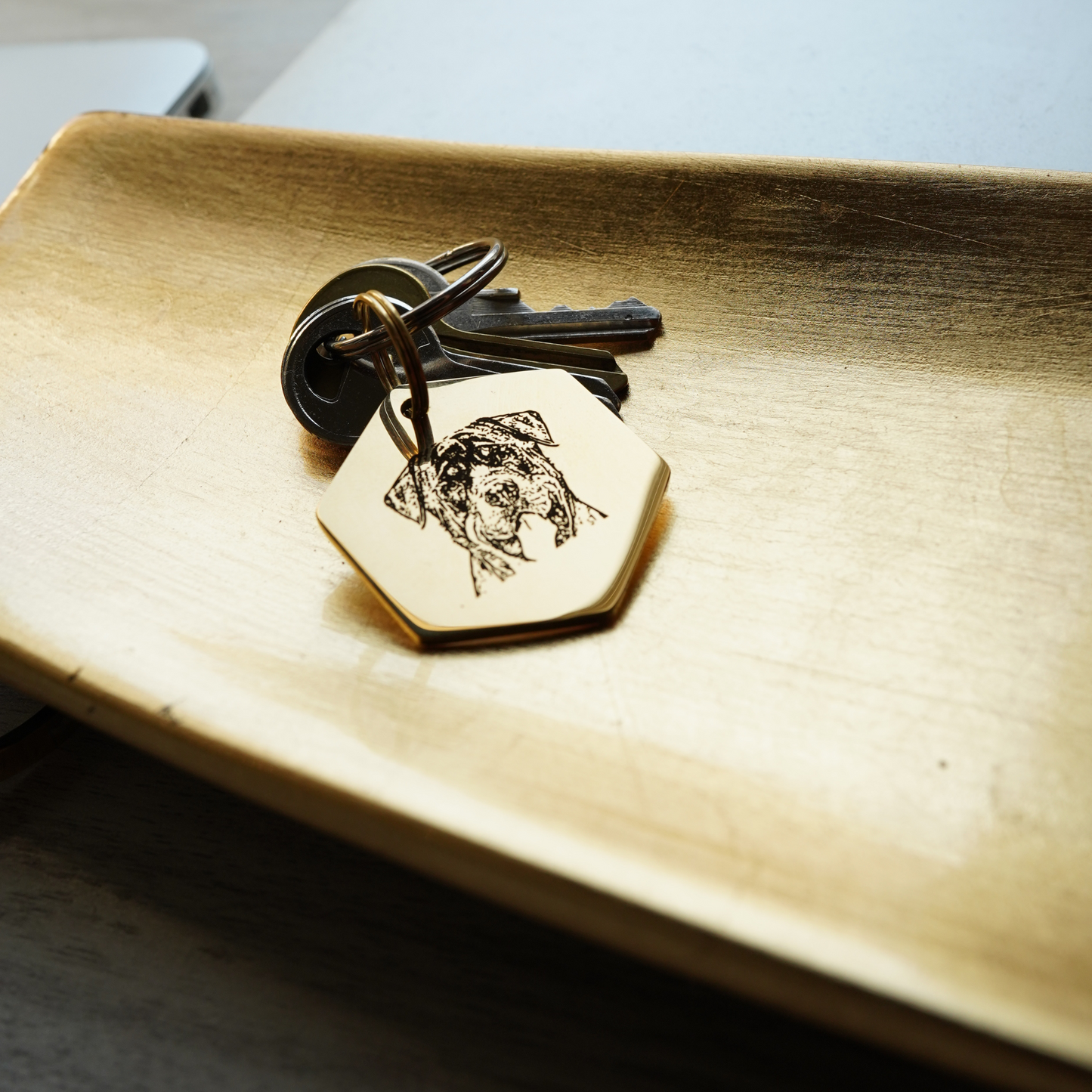 Personalized Hexagon AI Designed PET face Keychain/Ornament (18K Gold Vermeil Plated)