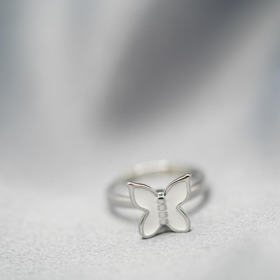 White Butterfly Ring | Upload Custom Photo