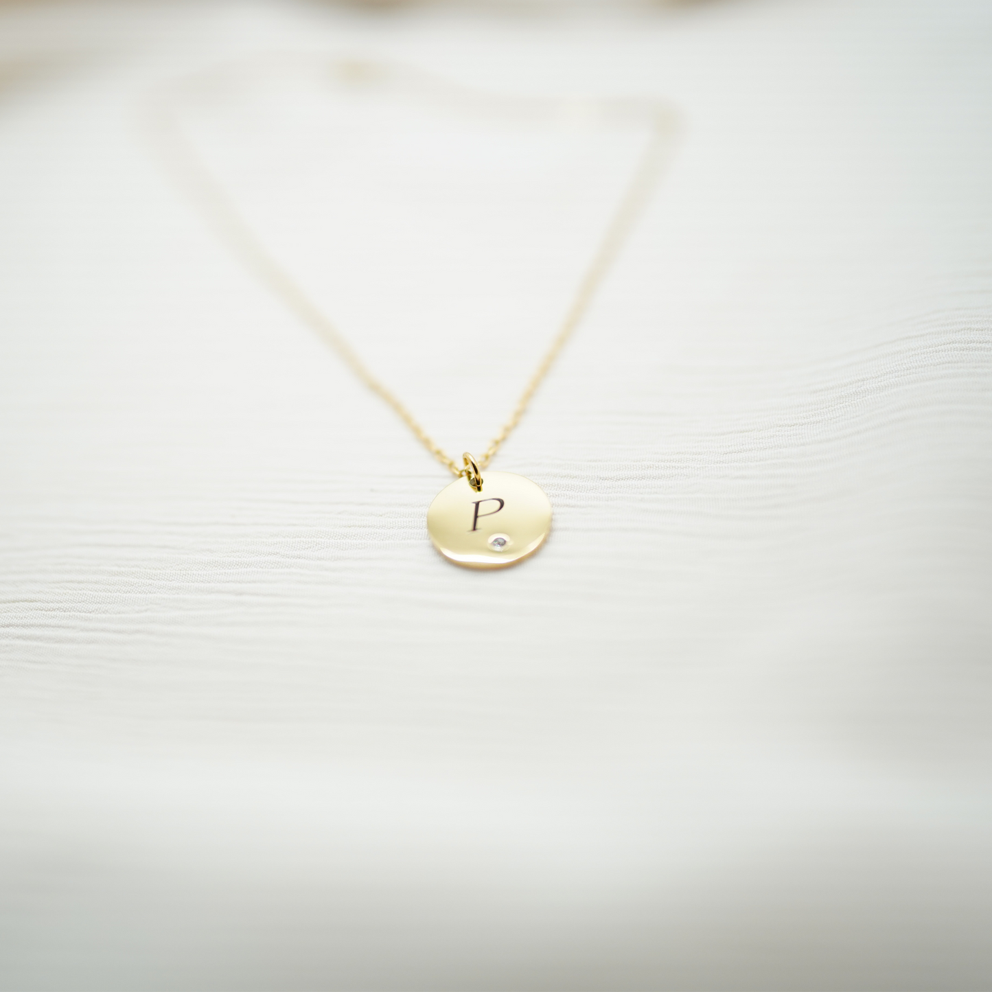 Personalized (15mm Pendant w/crystal charm) 18K Gold Vermeil Pendant Necklace