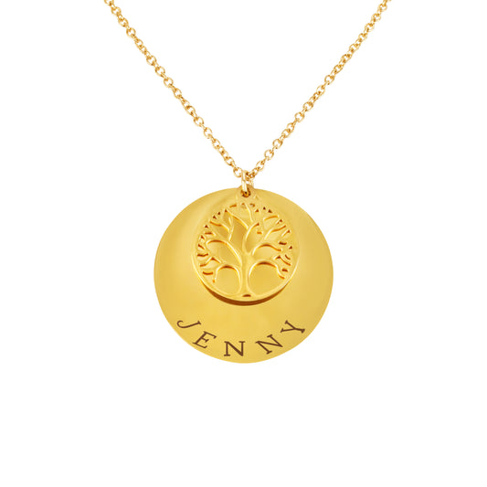 1 Eternity Tree Of Life Pendant (18mm) & 1 Personalized Pendant (25mm x 1.5mm) & On a 18K Vermeil Necklace