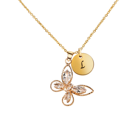 Personalized Butterfly (16mm x 22mm) + Pendant (12mm x 1.5mm thick) 18K Gold Vermeil Necklace (17.5")