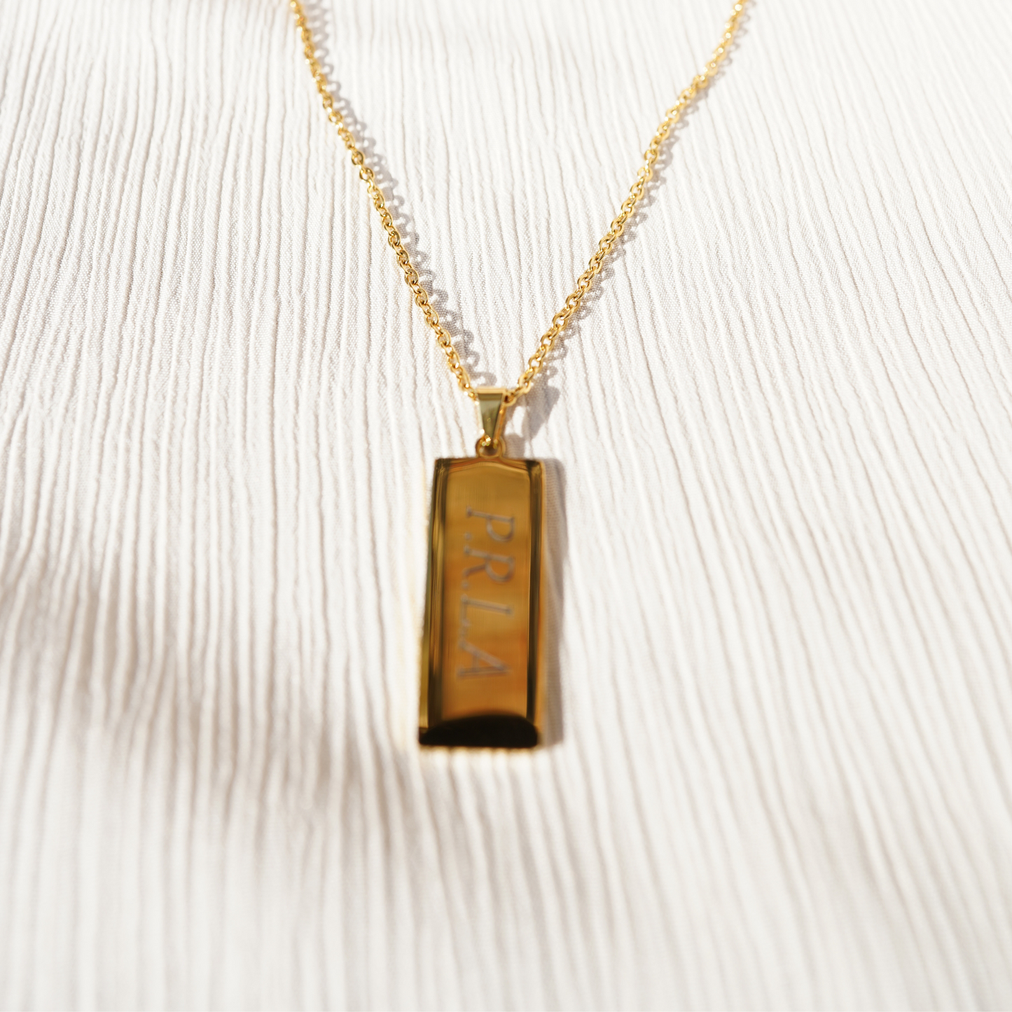 Personalized (30mm x 12mm) 18K Gold Vermeil Rectangle Pendant Necklace, Custom Tag | 18k Gold Vermeil