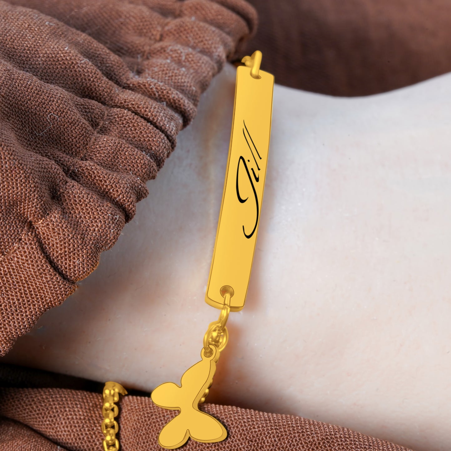 Name Bracelet for Women, Engraved Initials Bracelet with adjustable clasp, 18K Gold Plated Bar Bracelet with Butteryfly