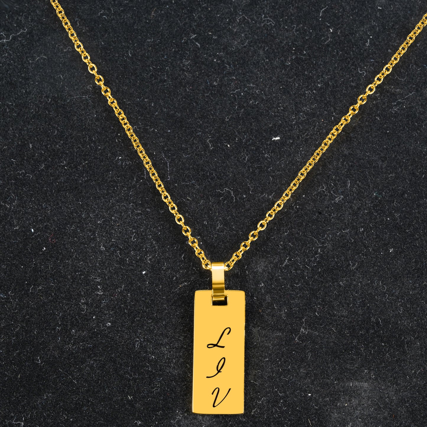 Personalized Bar Pendant (8.5mm x 20mm) On a 18K Gold Vermeil Necklace (17.5")