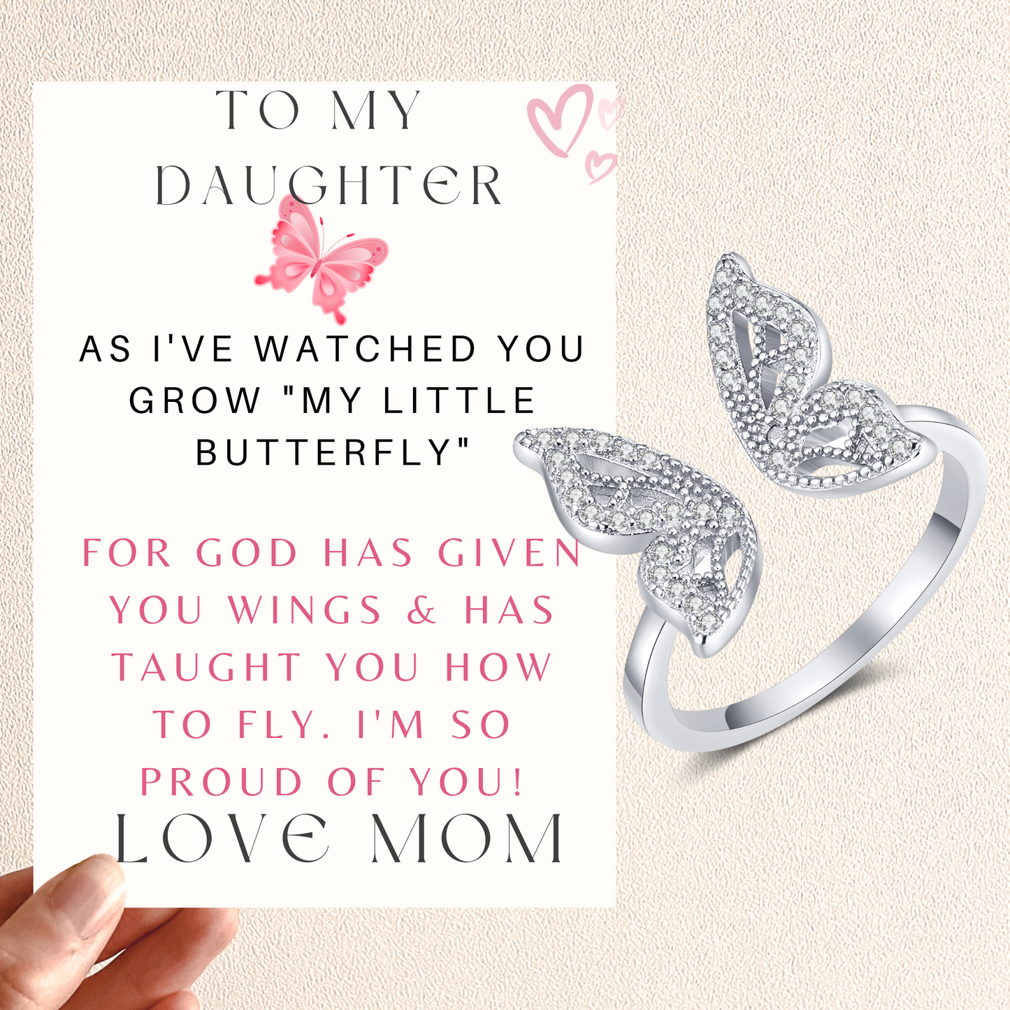 To My Daughter Double Wings Love Ring