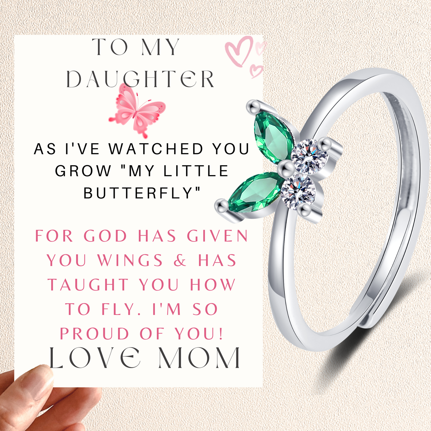 To My Daughter Precious Butterfly Love Ring