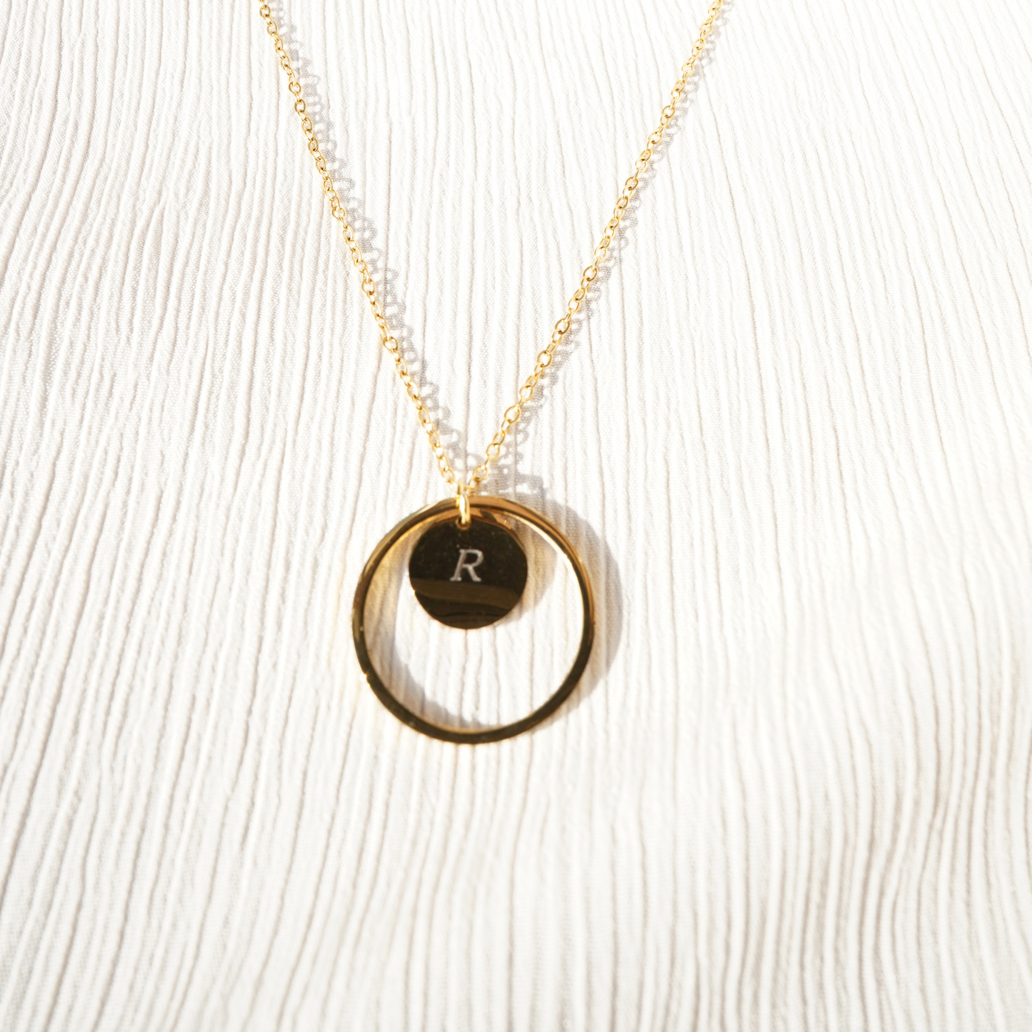 Personalized (12mm Pendant w/circle charm) 18K Gold Vermeil Pendant Necklace