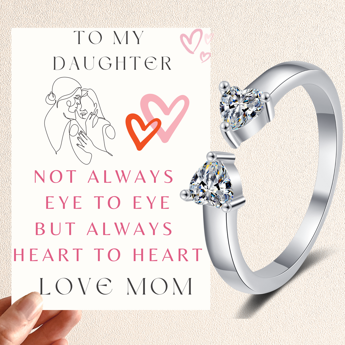 To My Daughter Double Small Heart Ring