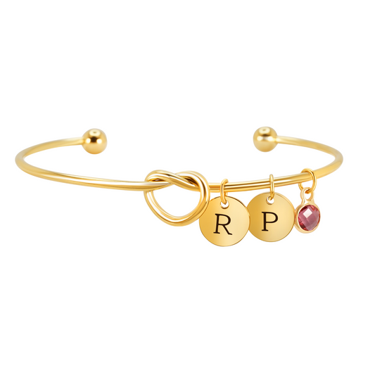 Heart Shaped Gold Plated Cuff Bracelet(8.5") & Birthstone/Gemstone W/ 2 x Pendants (10mm)