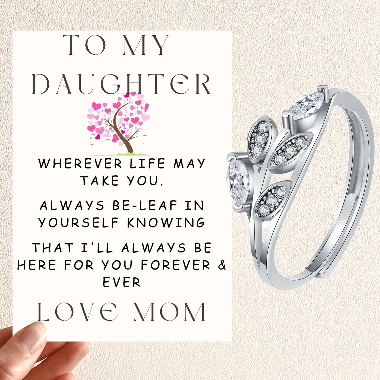 To My Daughter Leaf Pod Ring