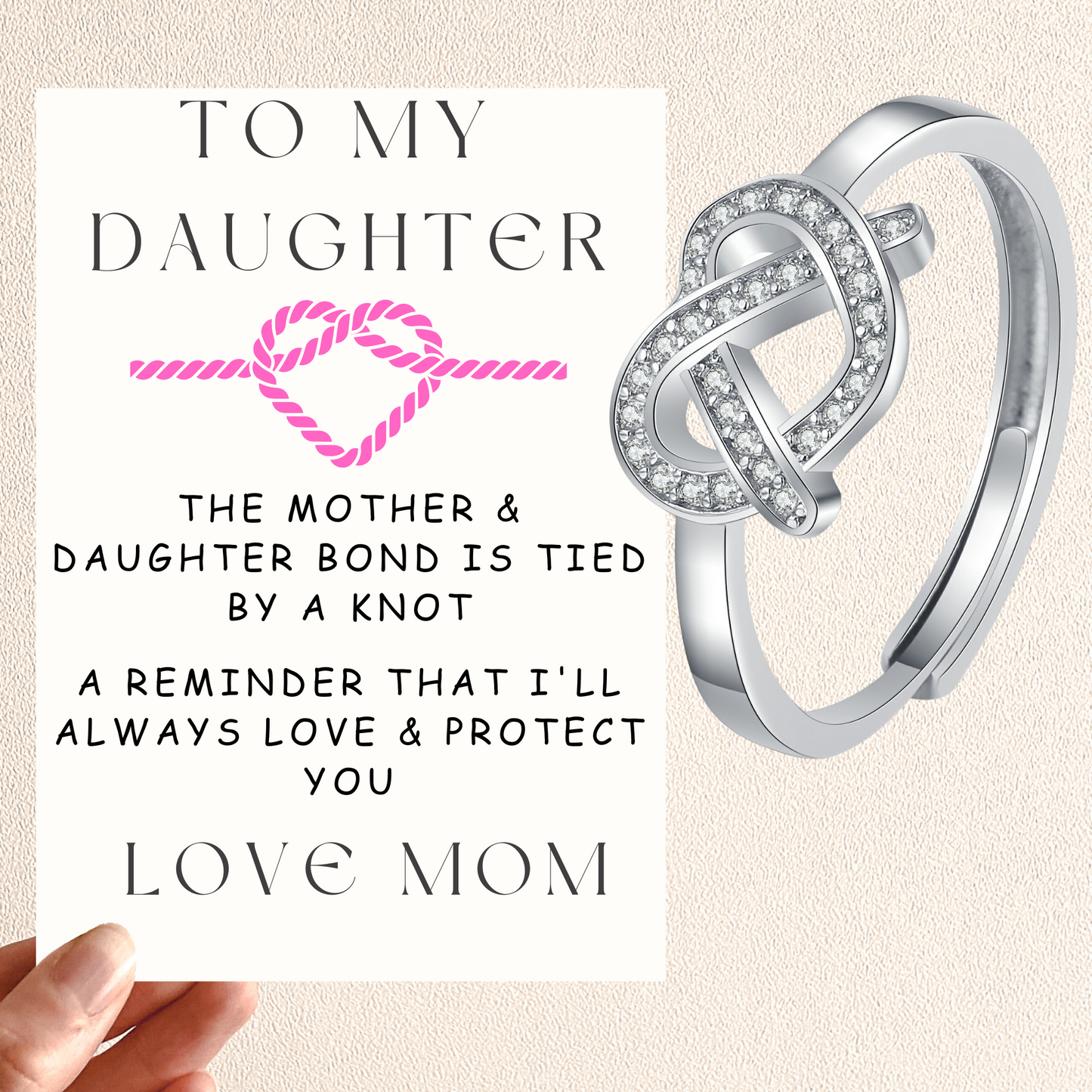 To My Daughter Heart Knot Love Ring