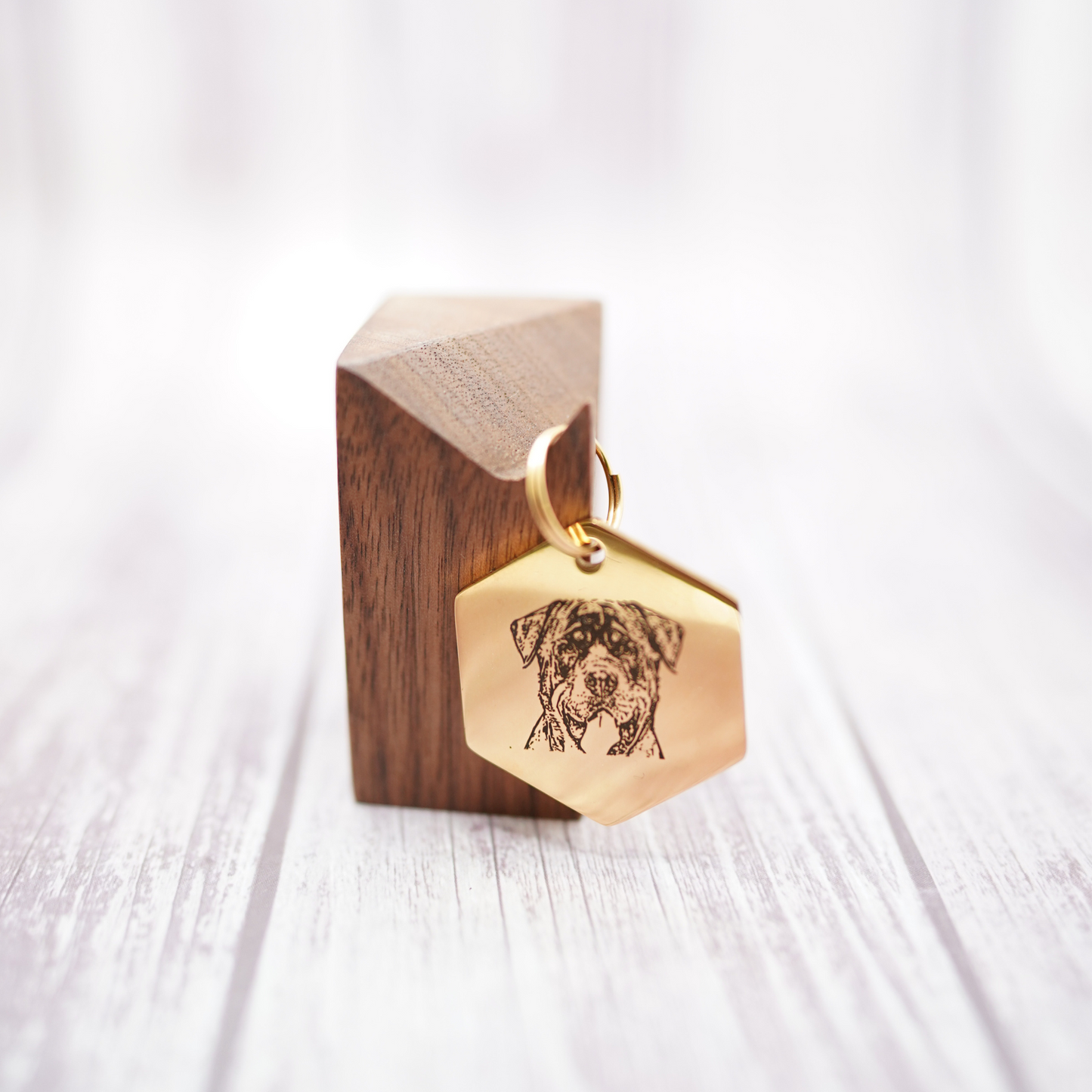 Personalized Hexagon AI Designed PET face Keychain/Ornament (18K Gold Vermeil Plated)