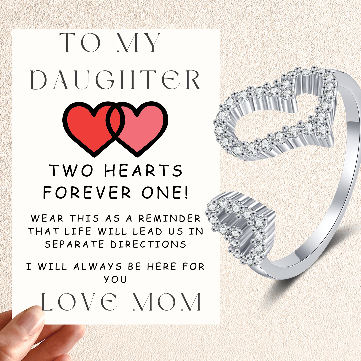 To My Daughter Double Heart Ring