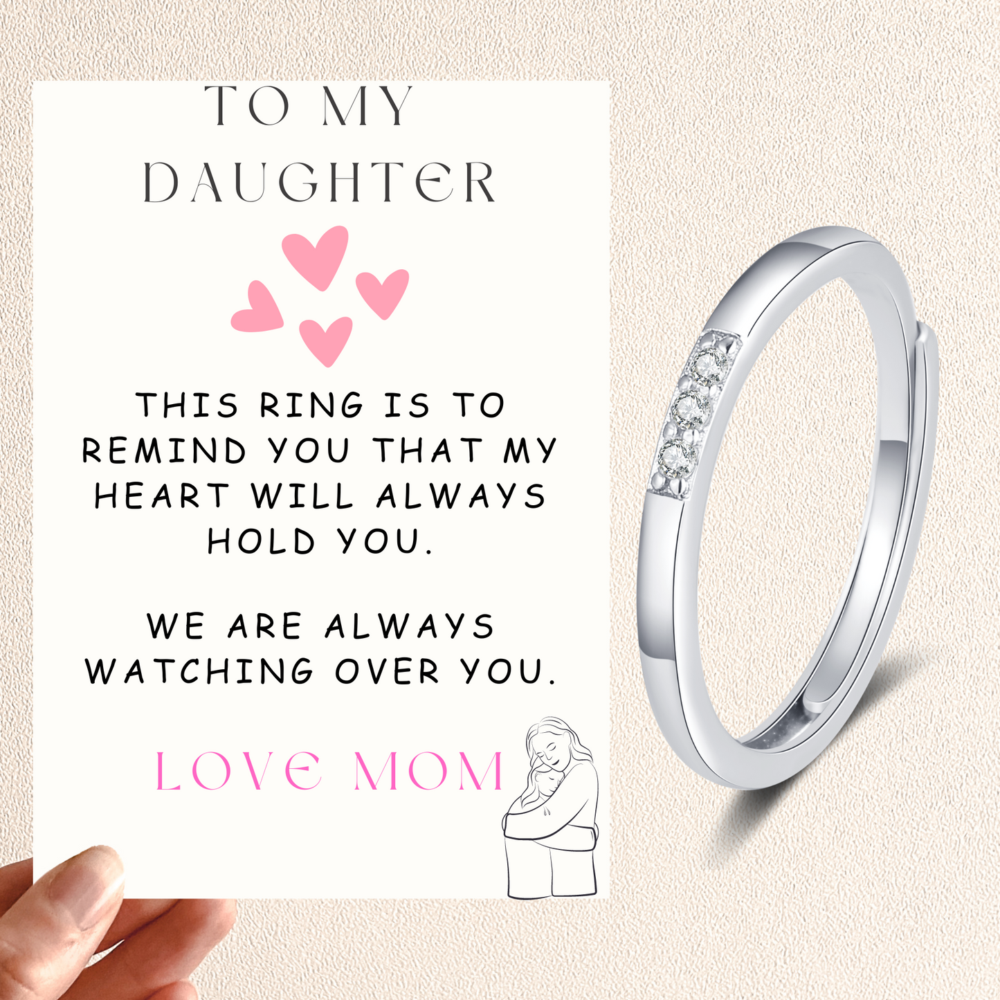 To My Daughter 3 Stone Ring