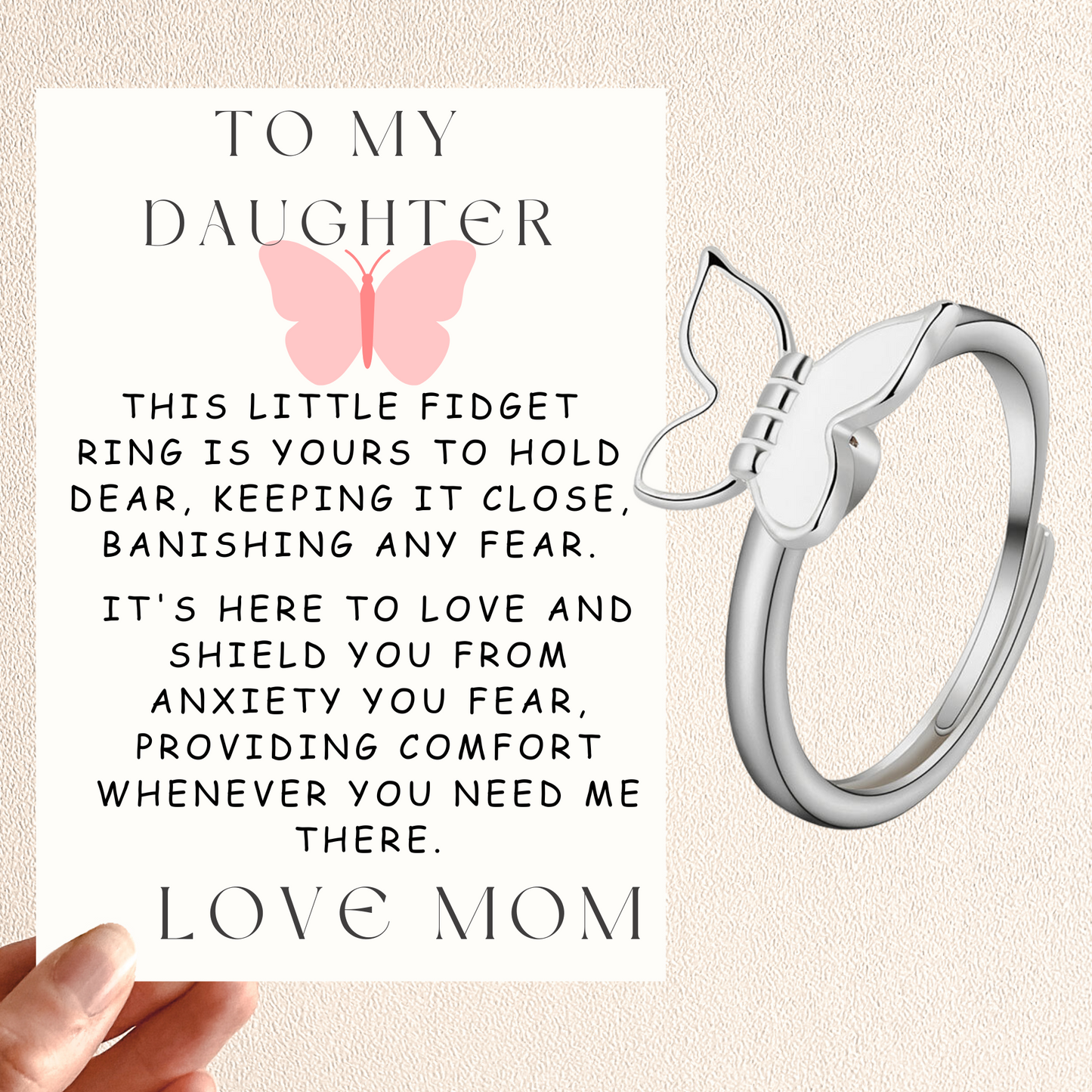 To My Daughter White Butterfly Ring